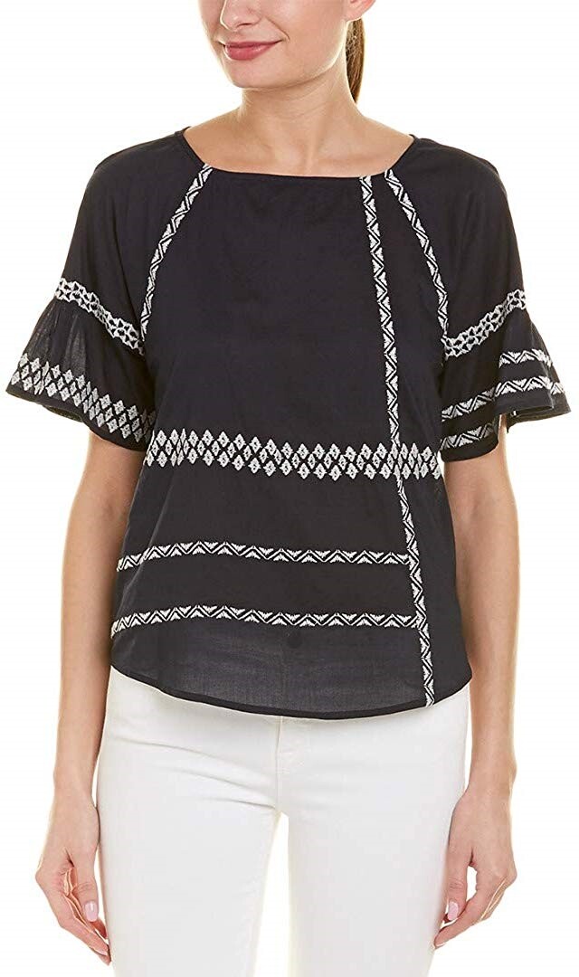 Joie 171318 Womens Shoffie Embroidered Cotton Blouse Midnight Size X-Small