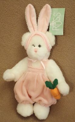 Russ Berrie  Babette  Plush Bear Bunny Ears Easter Carrot Jointed 8  with Tags