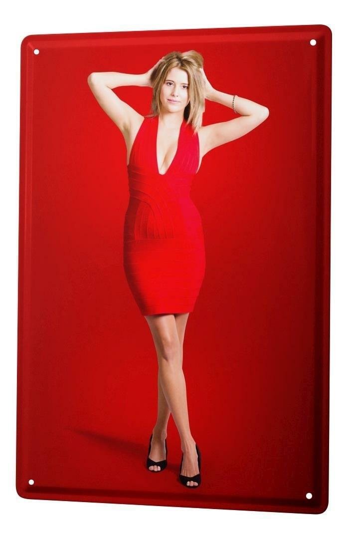 Blechschild Wand Küchen Deko Frau in rotem Kleid Metallschild 20X30 cm Ryn Jorge