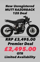 New Unregistered Mutt Razorback Matt Black 125 Motorcycle Save 1K 