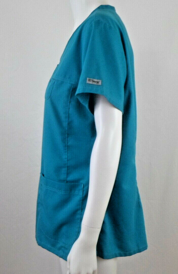 GREYS ANATOMY Womens Solid Green Medical Scrub Set Top & Cargo Pants LARGE