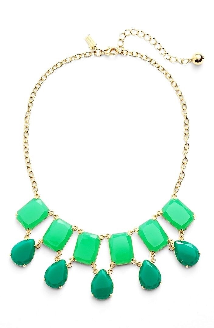 Kate Spade New York Women's Green/Gold Plated Tear Drop Bib Necklace 143796
