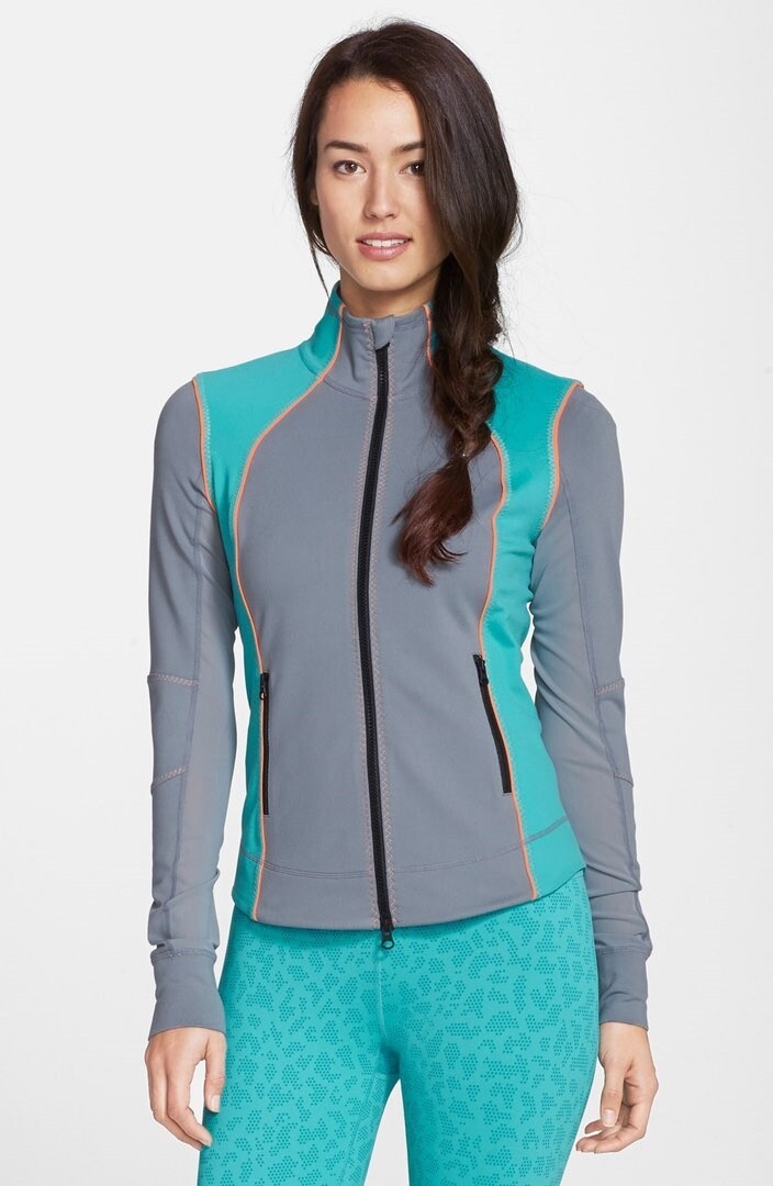Zella Women's Adrenaline Front Zip Grey/Turquoise Jacket Size Small