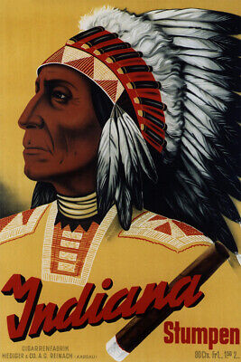 Indiana Cigars American Indian 40 Vintage Wall Art Home Decor - POSTER 20x30