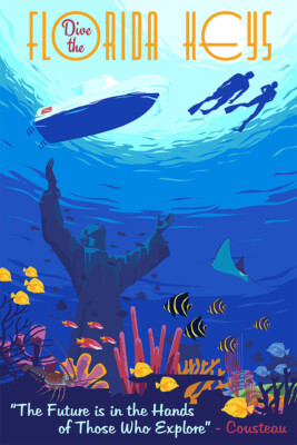 Dive The Florida Keys Vintage Travel Exploring Art Wall Poster - POSTER 20x30