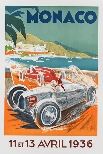Monaco 11 et 13 Avril 1936 Vintage Race Art Wall Room Poster