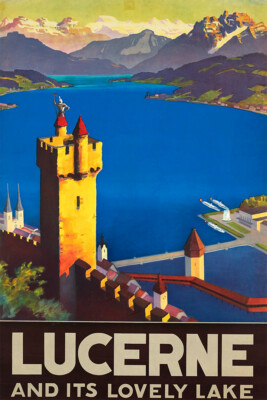 Luzern Lake Lucerne Swiss Alps Original Vintage Wall Home Decor - POSTER 20x30