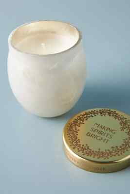 Anthropologie Candle HOLIDAY MANTRA Words Lid SPIRITS BRIGHT Peppermint NWT