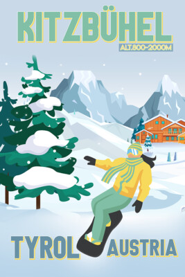 Kıtzbühel Tyrol Austria Vintage Travel Ski Poster
