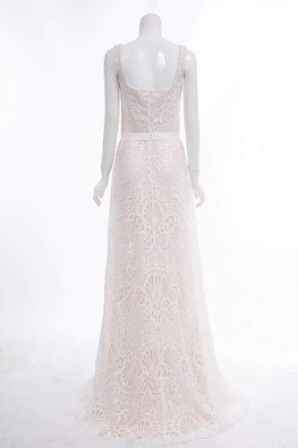 NEW Tadashi Shoji Bridal Women Embroidered Square Neck A-line Maxi Dress Gown 14