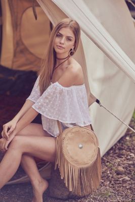 NEW JJ Winters CUSTOM Large Natural Leather BOHO Fringe Messenger Shoulder Bag 