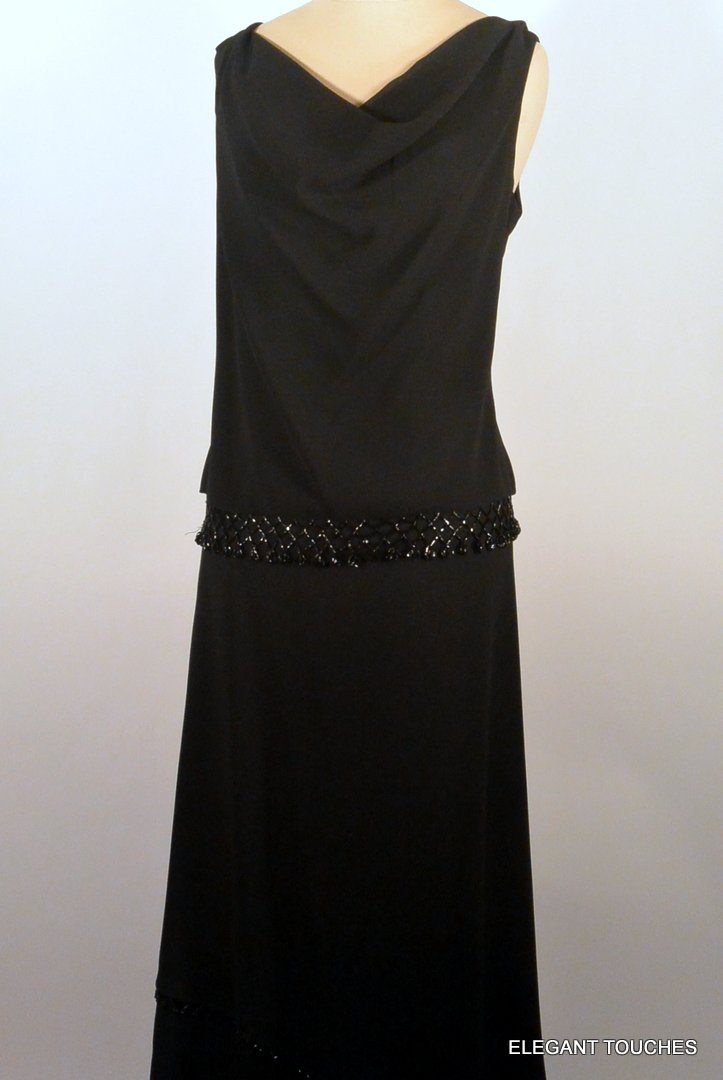 J.R. NITES by Caliendo Solid BLACK Scalloped Bead Full-Length 3-pc SKIRT SET 14