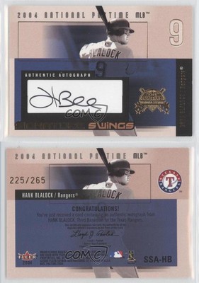 2004 Fleer National Pastime Signature Swings Gold /265 Hank Blalock #SSA-HB Auto