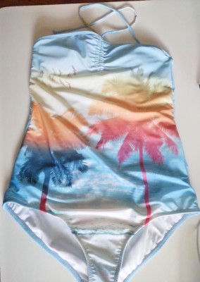 VENUS Light Blue Sunset One Piece Halter Swim Suit - Size 10