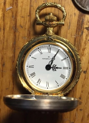 Hamilton Mini Railroad Pocket Watch, Quartz Movement. Works Great. Necklace/pend