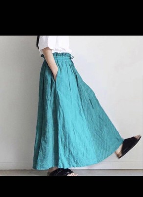 ichi antiquite's linen skirt check  F/S from JAPAN