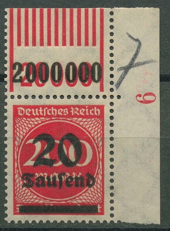 Deutsches Reich 1923 Freimarke Walze 282 I W Or 1'11'1 Ecke Ob. Re. Postfrisch