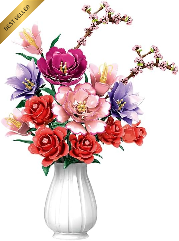 Flower Bouquet Building Set, 14 Artificial Flowers, Botanical Collection Buildin