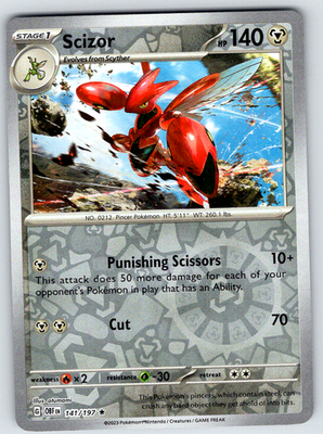Scizor 141/197 SV03: Obsidian Flames Rare Reverse Holo 2023 NM