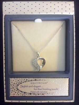 Cubic Zirconia Twisted Heart Necklace. Silver