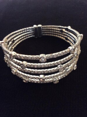 Cubic Zirconia Silver Plated Filex Sparkle Cuff Crystal Clear.