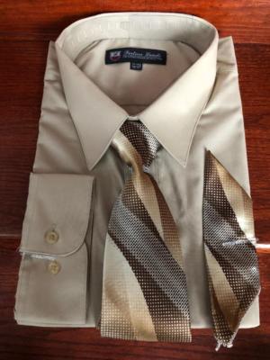 Men's Dress Shirt with Matching Tie And Handkerchief Set 8 Colors Size 15~20 