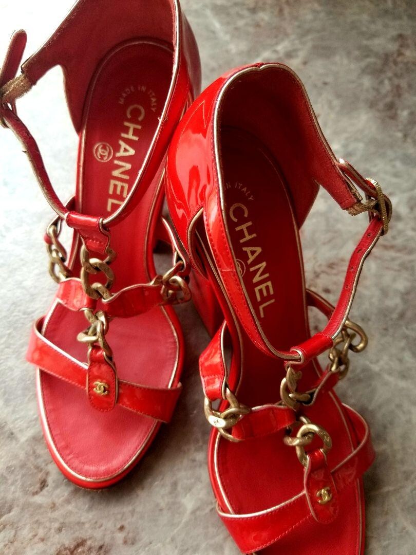 CHANEL High heel Sandal 36.5C Red Authentic Women Used from