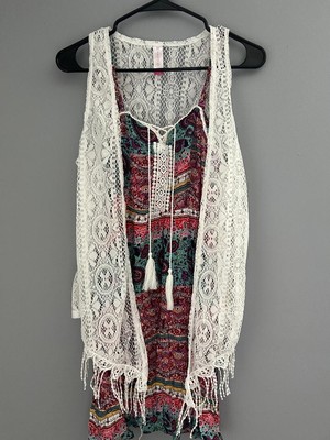 no boundries  floral dress with white knit cover size L 11/13