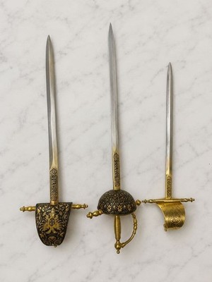 TOLEDO Spain Paper Knife Set of 3 Damasquinado Style Decorative Sword