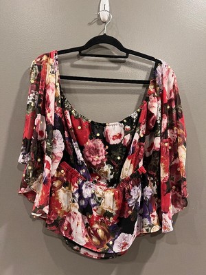 Women's NWT Express Off The Shoulder Slit Sleeve Sheer Floral Shirt Size Small