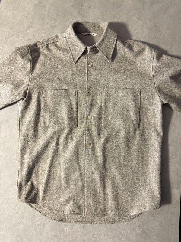 トップス AURALEE SUPER MILLED SHETLAND WOOL SHIRT AURALEE Super Milled Shetland Wool Shirt 100% Wool Gray