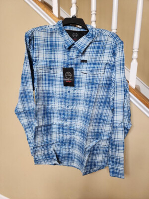WRANGLER ATG LONG SLEEVE BUTTON UP SHIRT 2XT LIGHT BLUE