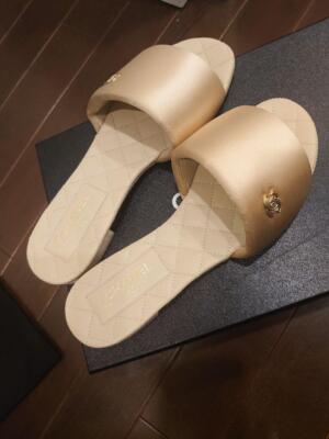 CHANEL Sandal CC Logo Satin EU 36 1/2 Beige New From Japan