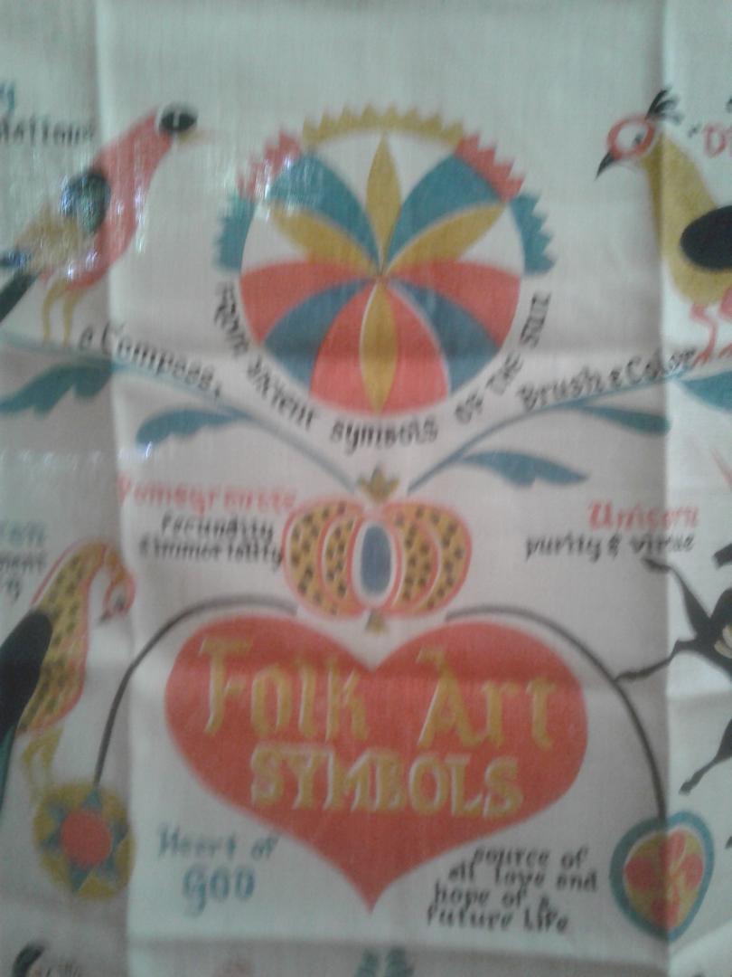 Vintage Linen Handtowel - Folk Symbols of Pennsylvania Dutch