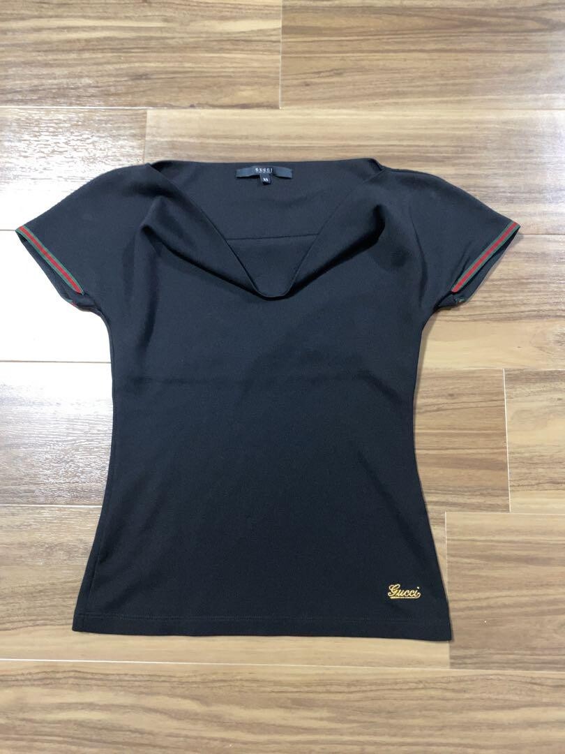GUCCI Tops T-Shirt Womens Size XS Nylon Cotton Black 154841