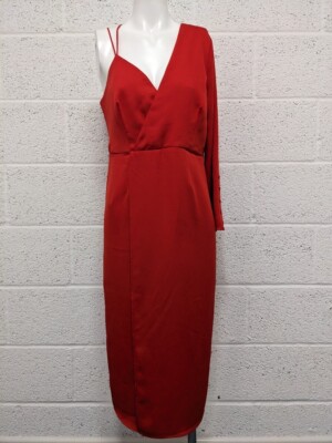 Issa London Salvador One Sleeve Midi Dress Red NEW - UK 12