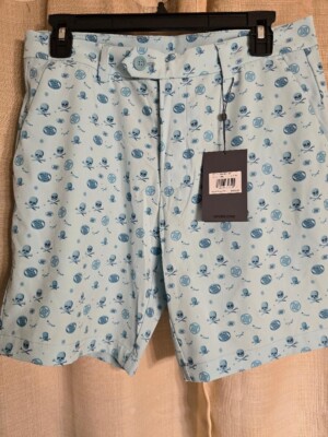 G/FORE Mens 30 SHORTS 3D ICON MAVERICK AQUA GREEN SKULL PERFORMANCE GOLF GFORE