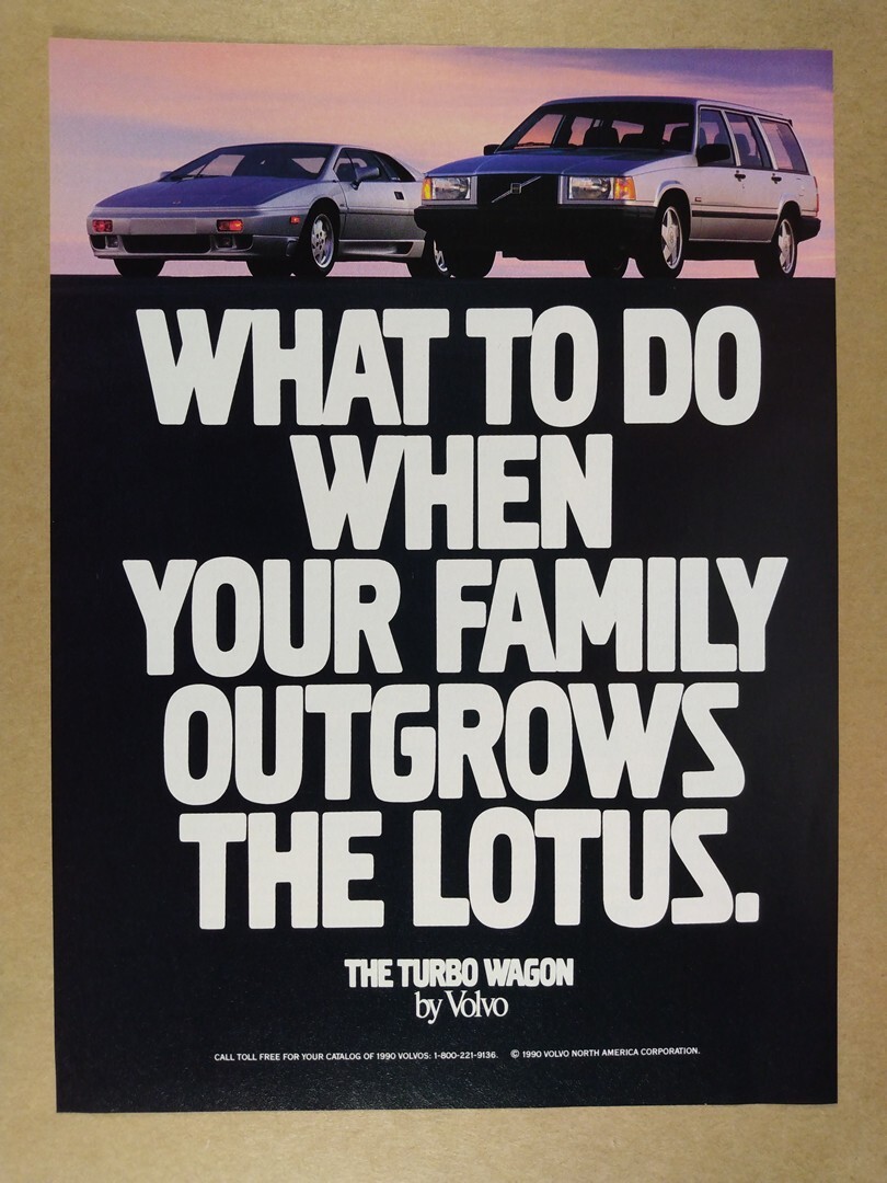 1991 Volvo 740 Turbo Wagon & Lotus Esprit photo vintage print Ad
