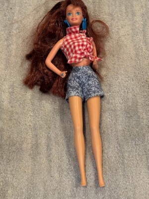 Barbie Doll Vintage Red Auburn Hair Blue/Green Eyes Red Checkered Shirt