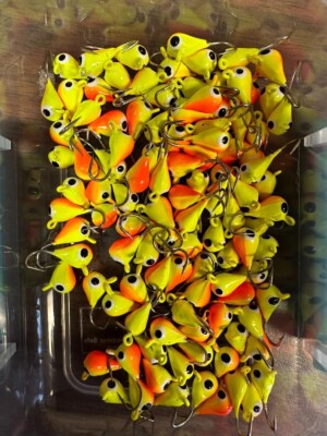 Tungsten yellow with orange ice fishing jigs 5mm lot of 10