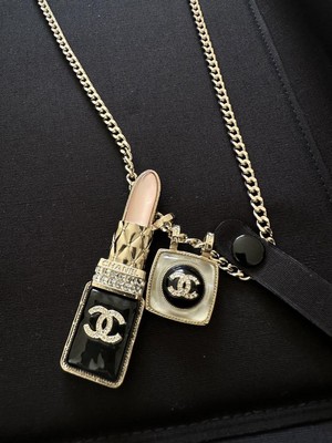 Chanel Coco Mark Lip Charm Necklace Gold GP 59-68cm