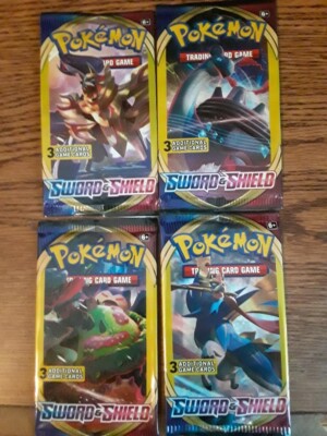 Pokemon 4 Pack Lot 3 Card Packs Sword & Shield Factory Sealed All 4 Art Works