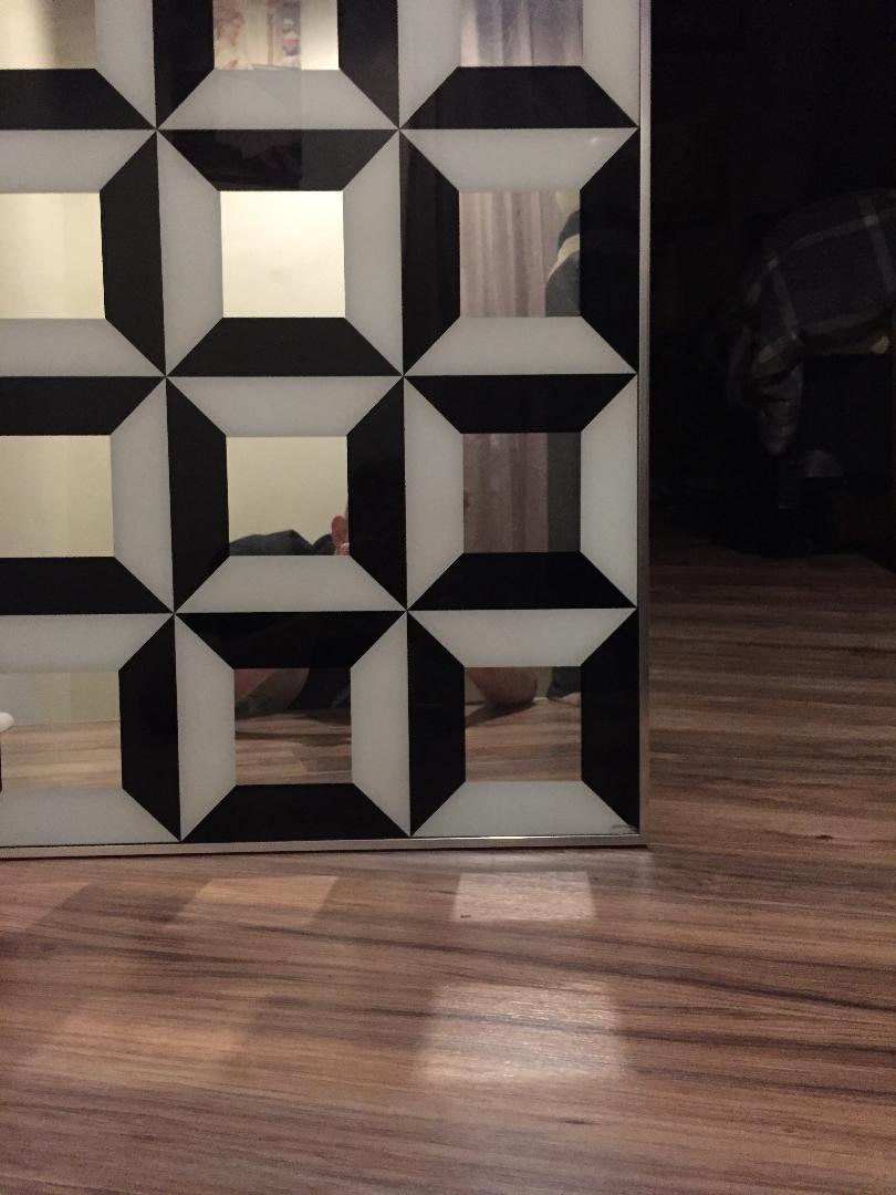 Vintage Mid Century Modern Vernor Panton Era Black White Pop Art Mirror, Turner