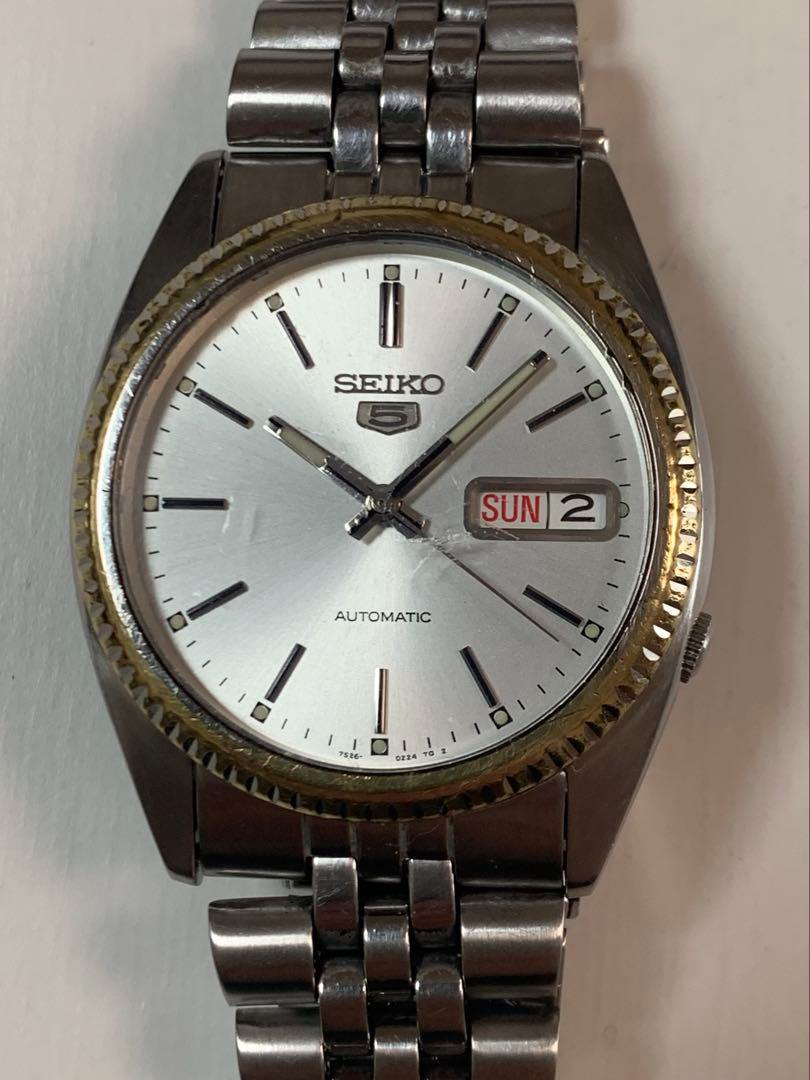 SEIKO 5 7S26-3110 Silver Day Date Automatic Men's Watch Used