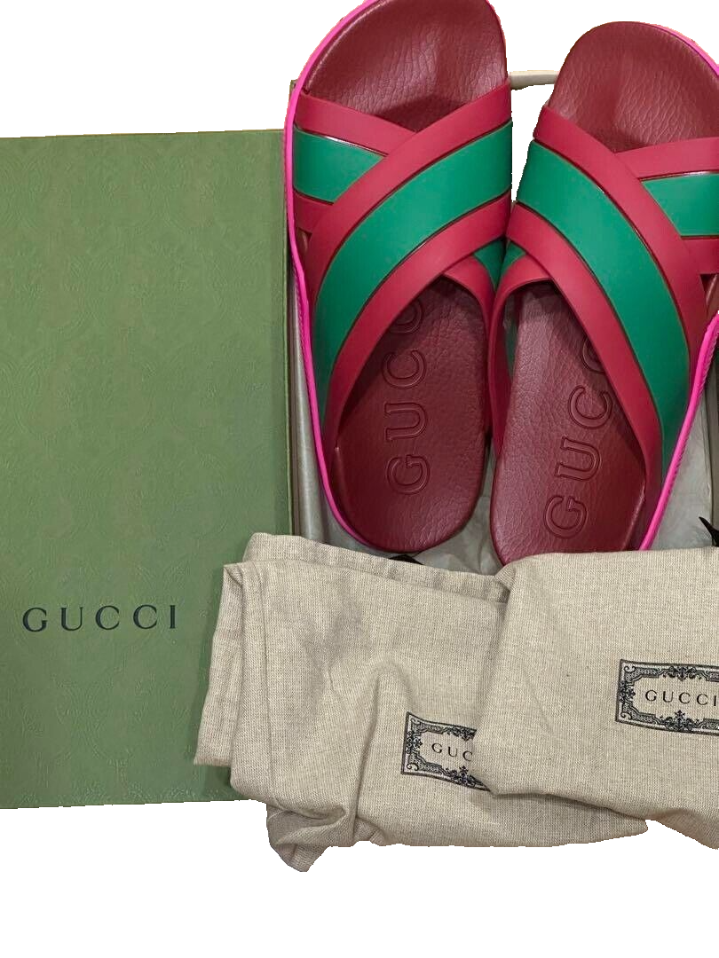 Gucci 【カジュアル&高級感 Pink Rubber☆Web Slide 】 Gucci Web Slide Pink Rubber (Women's) - 627820 J8700 6559 - US