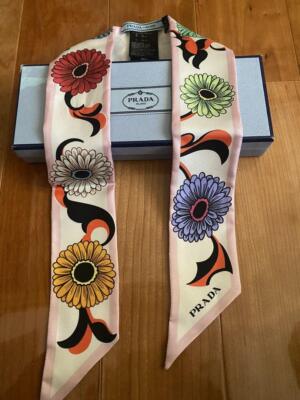 PRADA Scarf Pink White Silk Floral Womens Italy 113346 | eBay