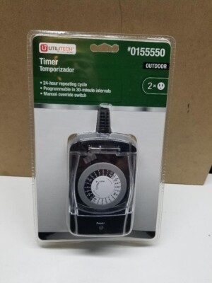 Utilitech Outdoor 15 amp 2 Outlet Timer 0155550 w/ Rain-Tight Cover NEW