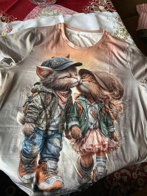 Elegantes  Shirt für Katzenliebhaber Gr. 2 XL Rundhalsausschnitt neu in OVP