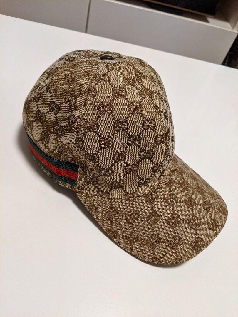 GUCCI GG Canvas Leather Baseball Cap L 59cm authentic Unisex GUCCI GG Canvas Leather Baseball Cap L 59cm authentic Unisex