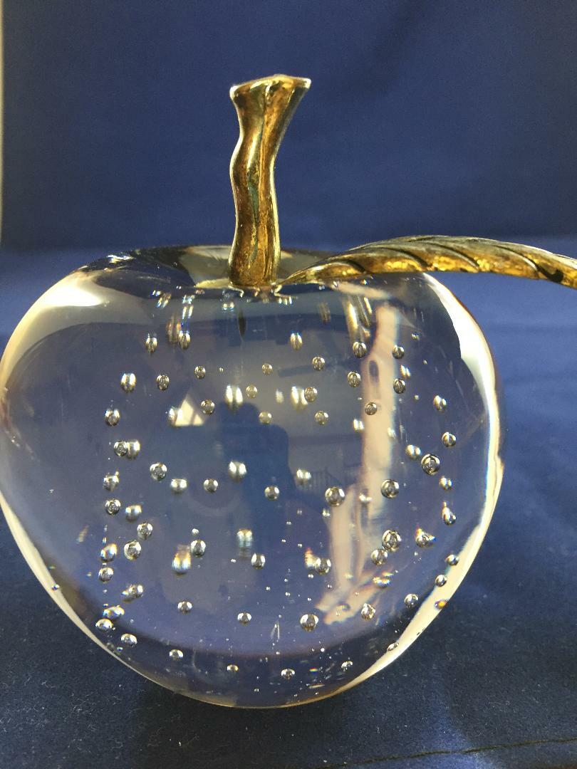 Vintage Clear Glass Apple Paperweight Controlled Bubbles Brass Stem/Leaf eBay